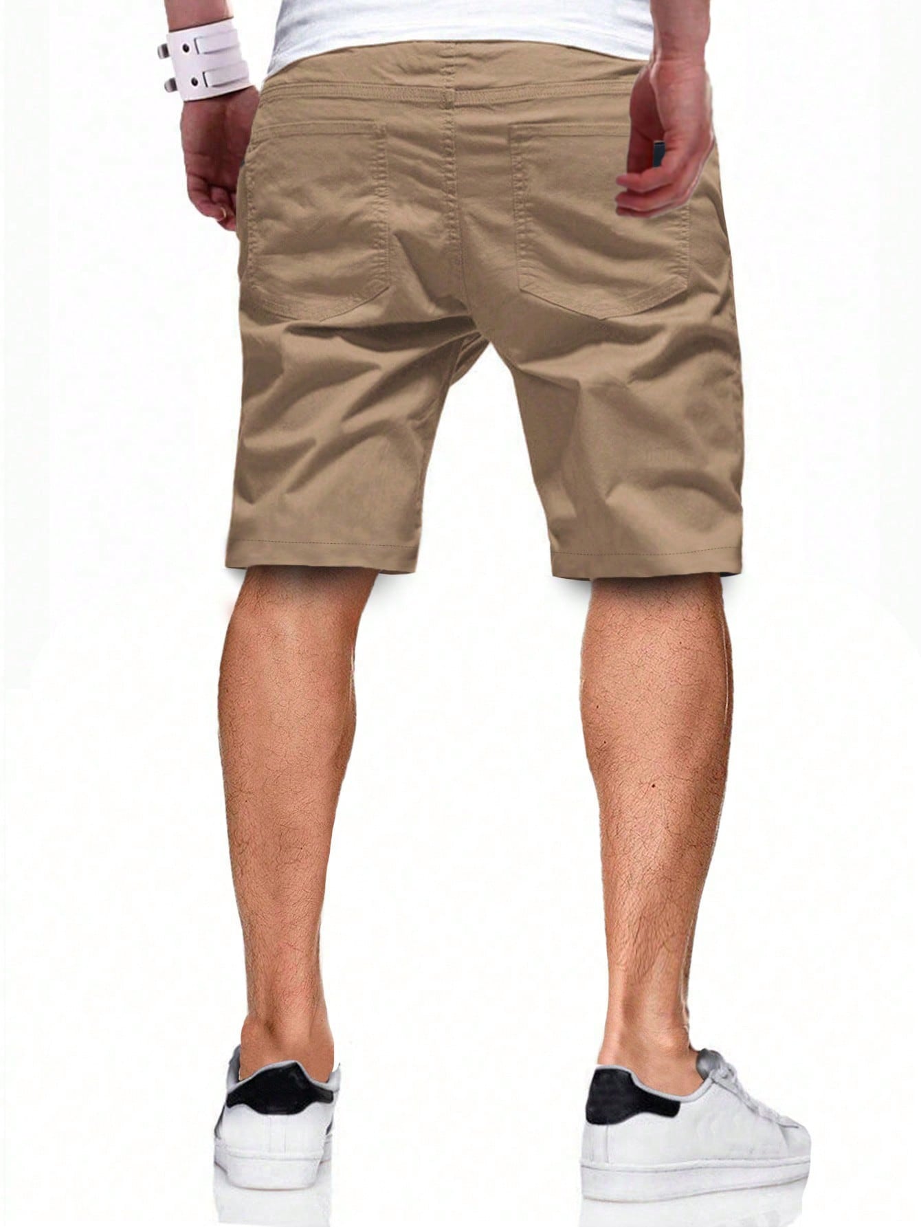 Manfinity Homme Loose-Fit Men's Drawstring Waist Shorts With Slant Pockets Khaki