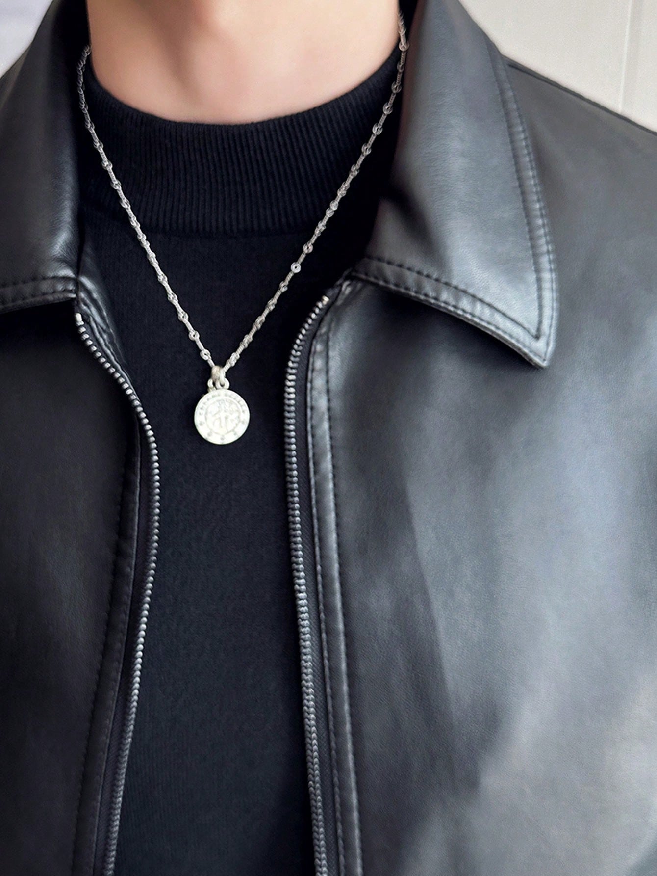 Men's Fashionable Pu Leather Jacket, Spring & Autumn Motorcycle Coat For Outdoor Activities Black