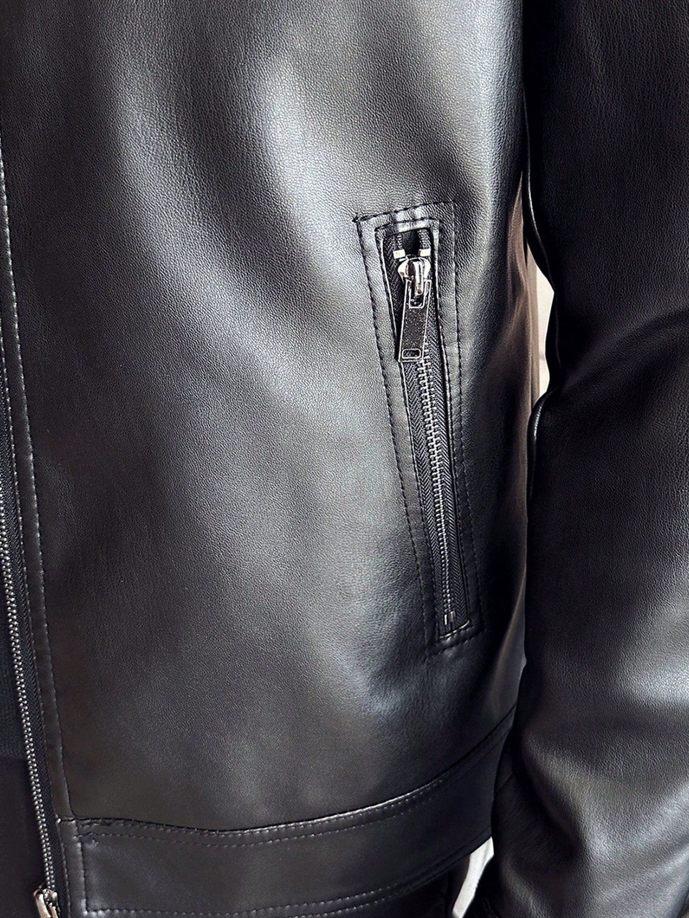Men's Fashionable Pu Leather Jacket, Spring & Autumn Motorcycle Coat For Outdoor Activities Black