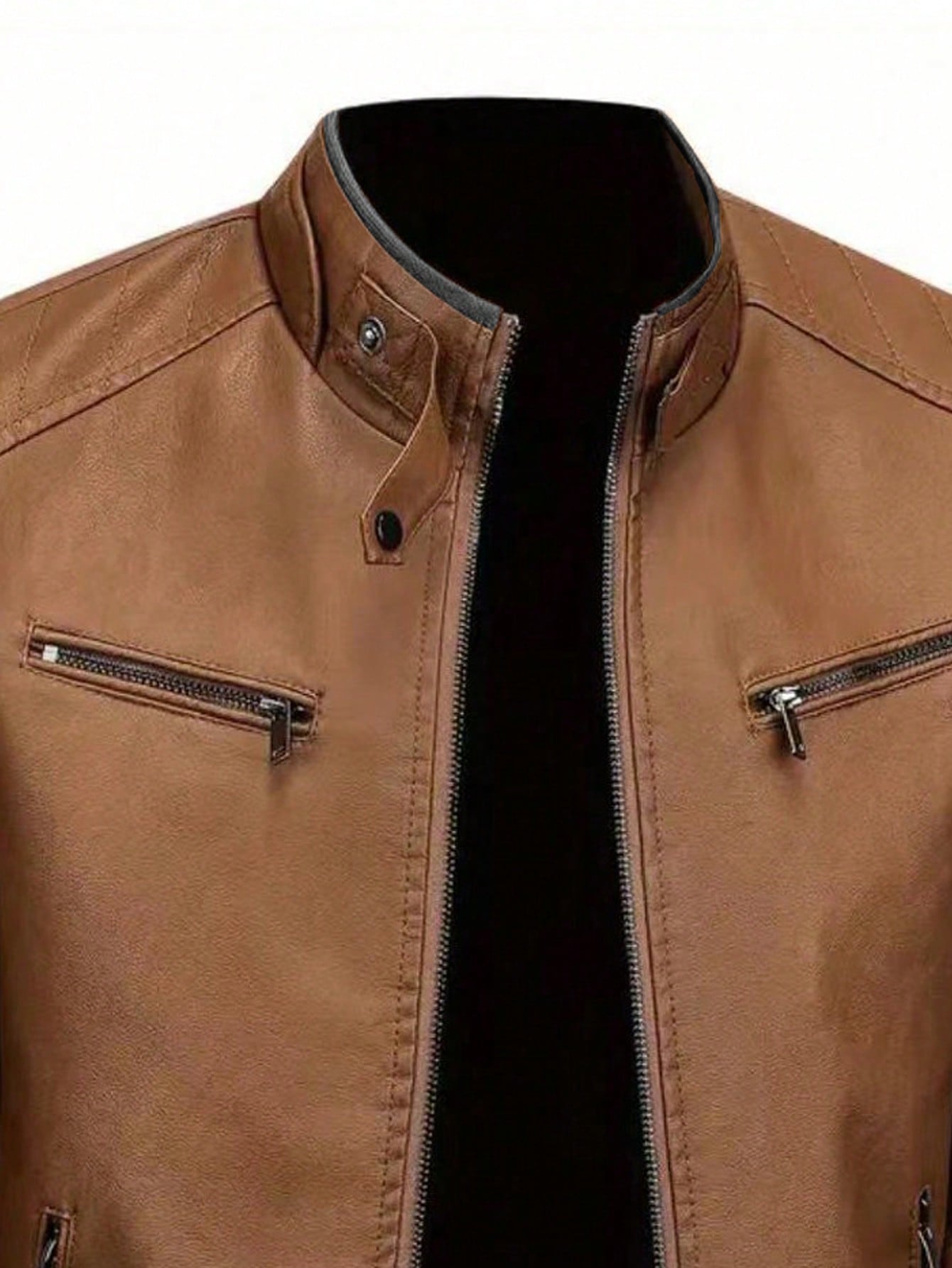 Boyfriend Style Men's Solid Color Motorcycle Style Outdoor Sports Leather Jacket Spring Tops Yellow