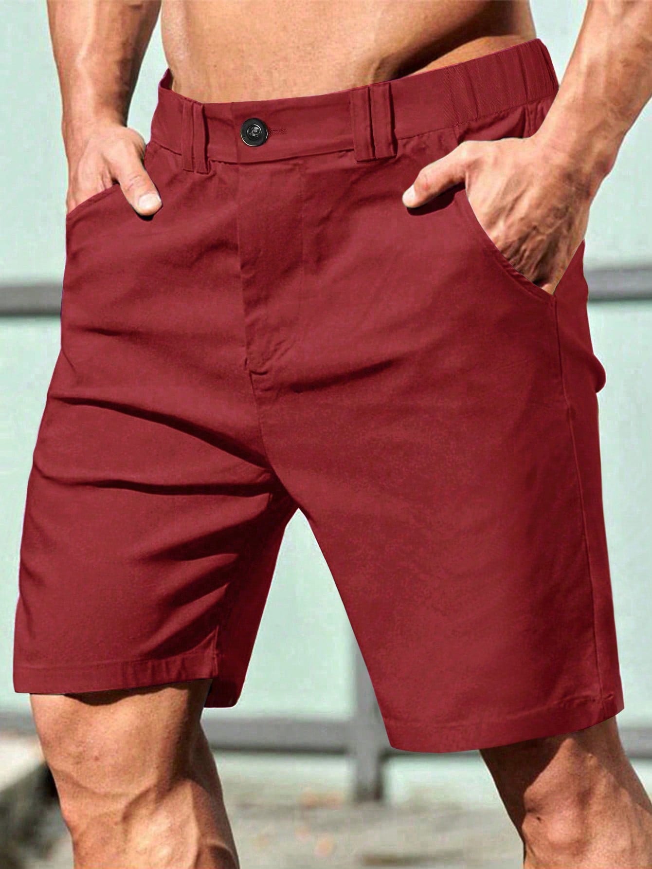 Manfinity Homme Men Simple Solid Color Daily Shorts Red