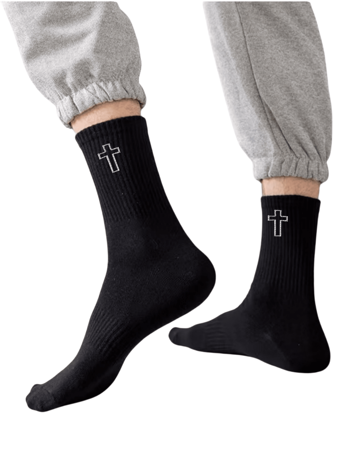 10pairs Men Crew Socks, Simple Casual Sports Moisture Wicking Odor Resistant Cross Design Suitable For Daily Wear Black
