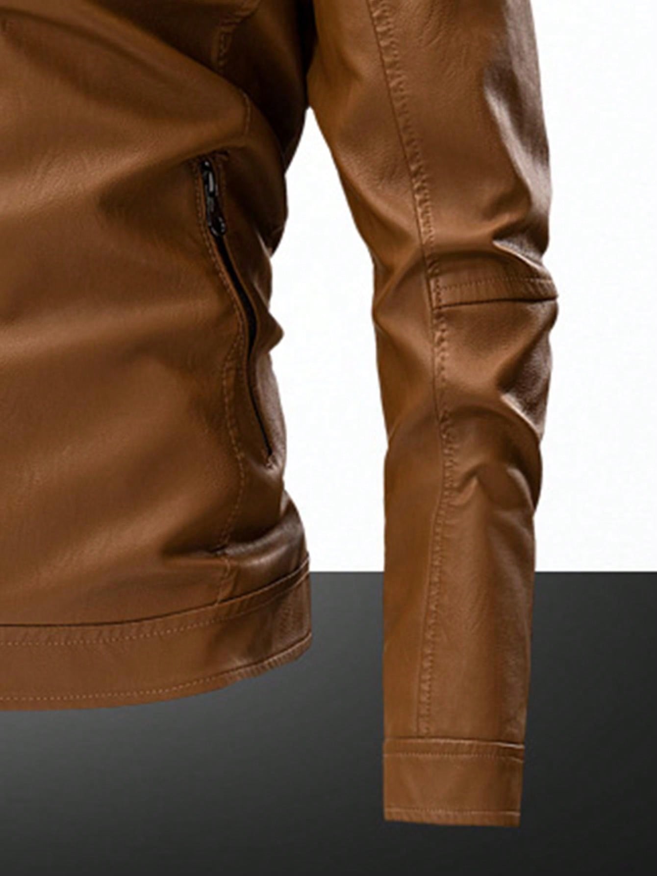 Men's Zipper Long Sleeve Fitted Fashionable PU Leather Biker Jacket Yellow