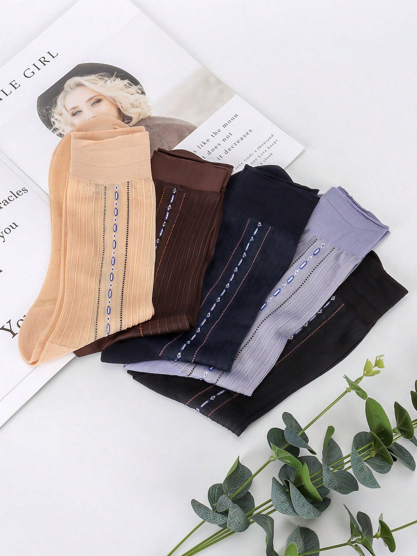 5 Pack Mens Ultrathin Breathable Silk Sheer Dress Socks Soft Mid Calf Work Trouser Socks 5 Colors