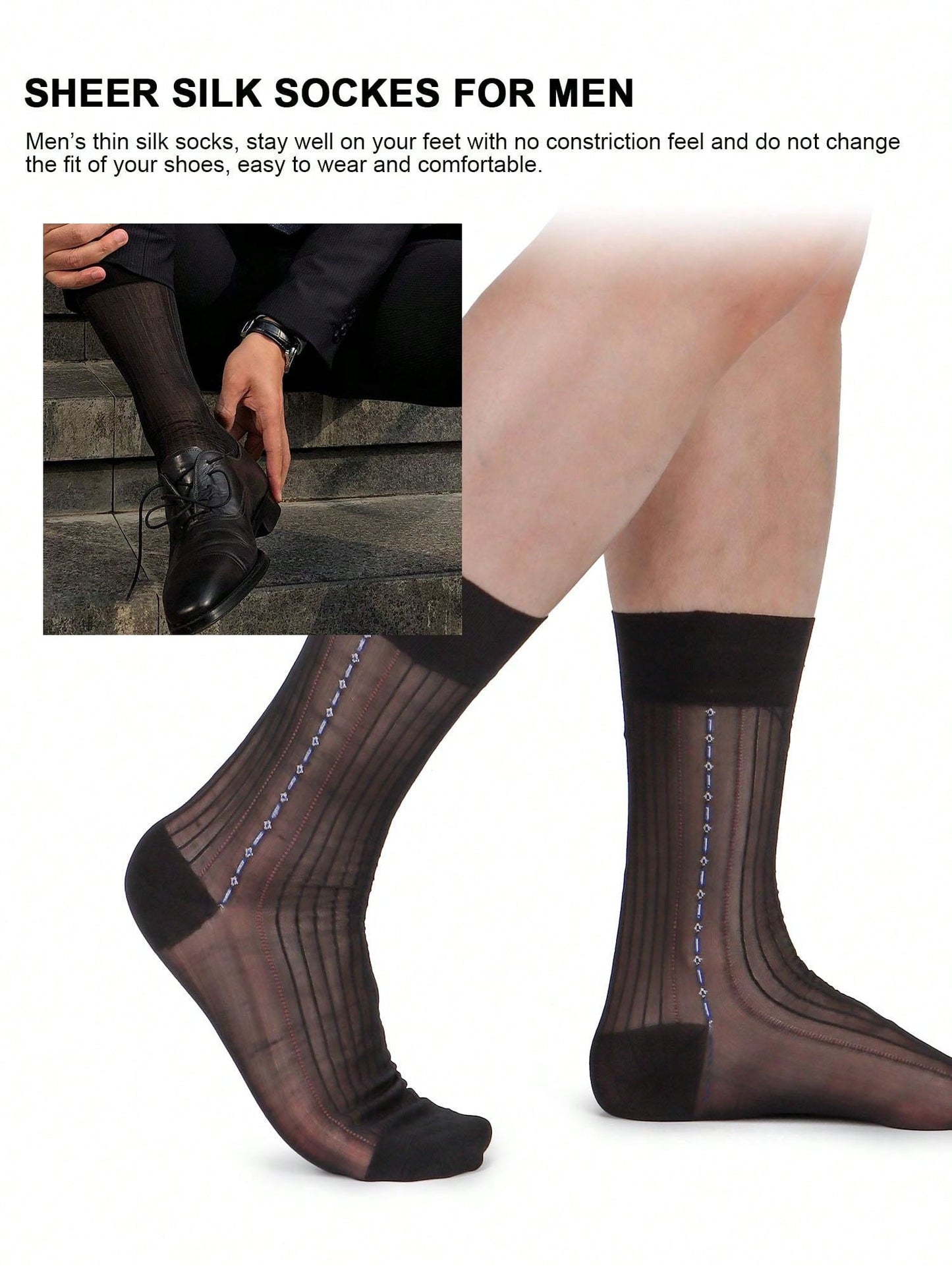 5 Pack Mens Ultrathin Breathable Silk Sheer Dress Socks Soft Mid Calf Work Trouser Socks 5 Colors