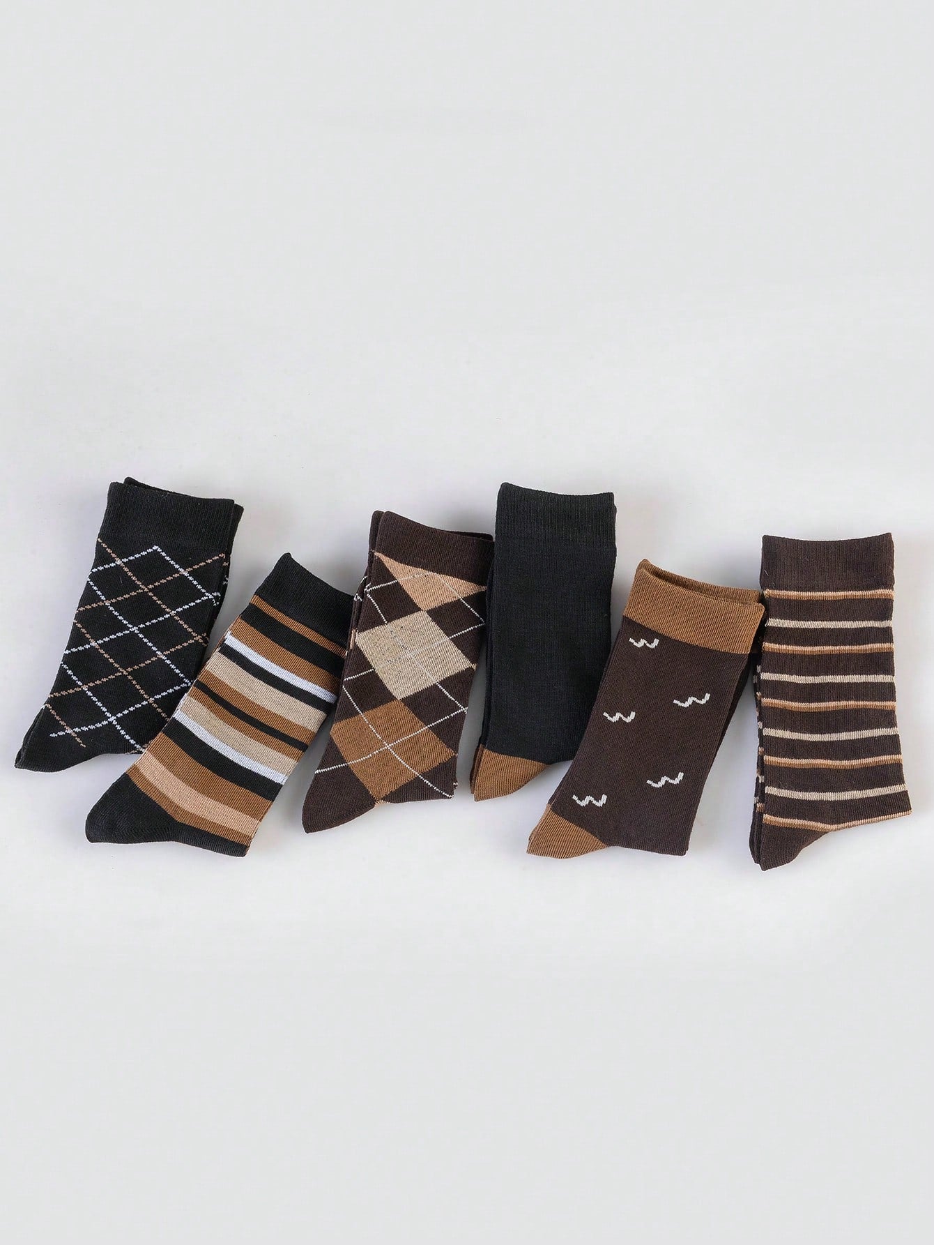 6 Pairs Men's Colorful Diamond Plaid Pattern Breathable Casual Dress Socks Multicolor