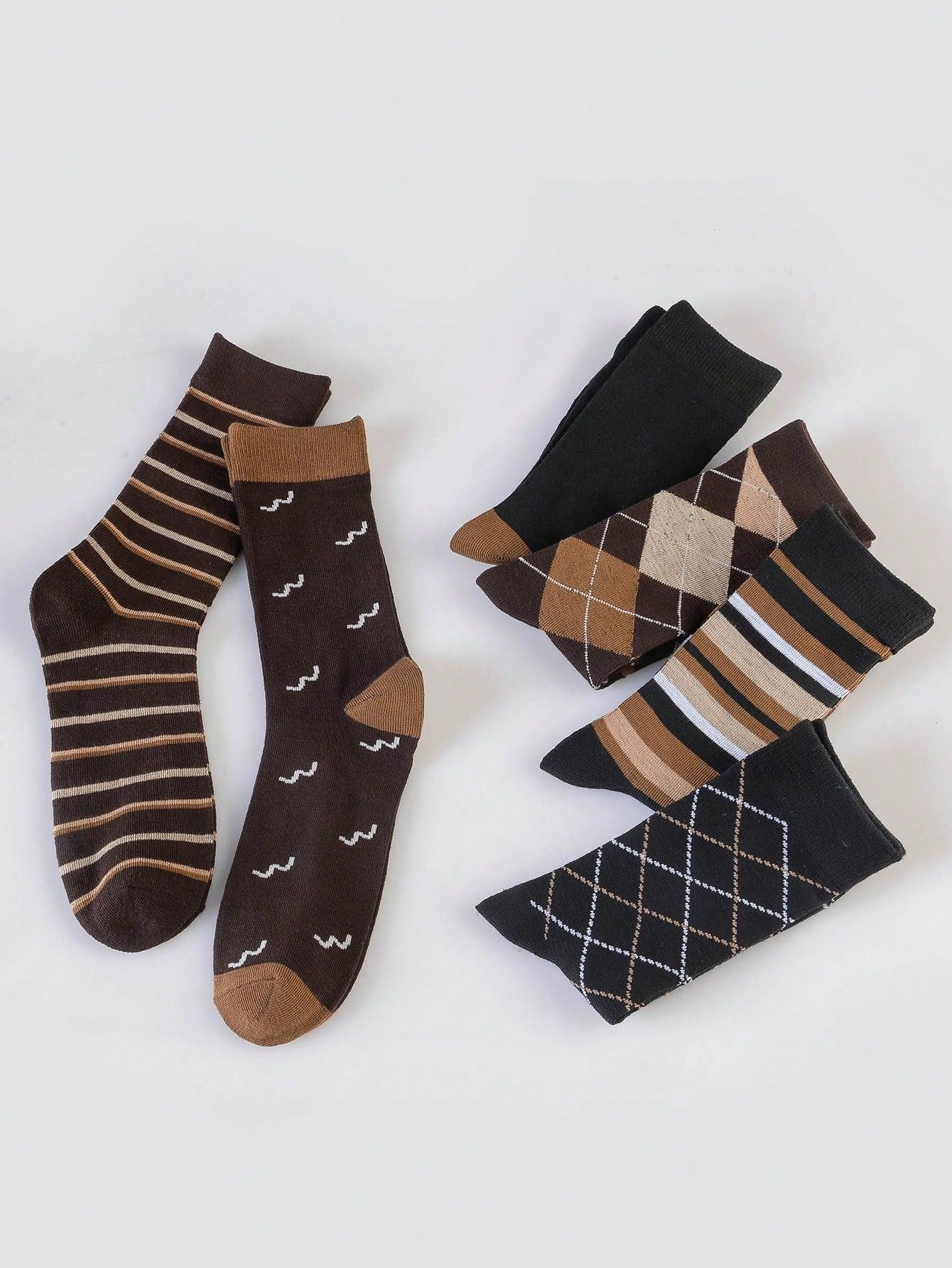 6 Pairs Men's Colorful Diamond Plaid Pattern Breathable Casual Dress Socks Multicolor