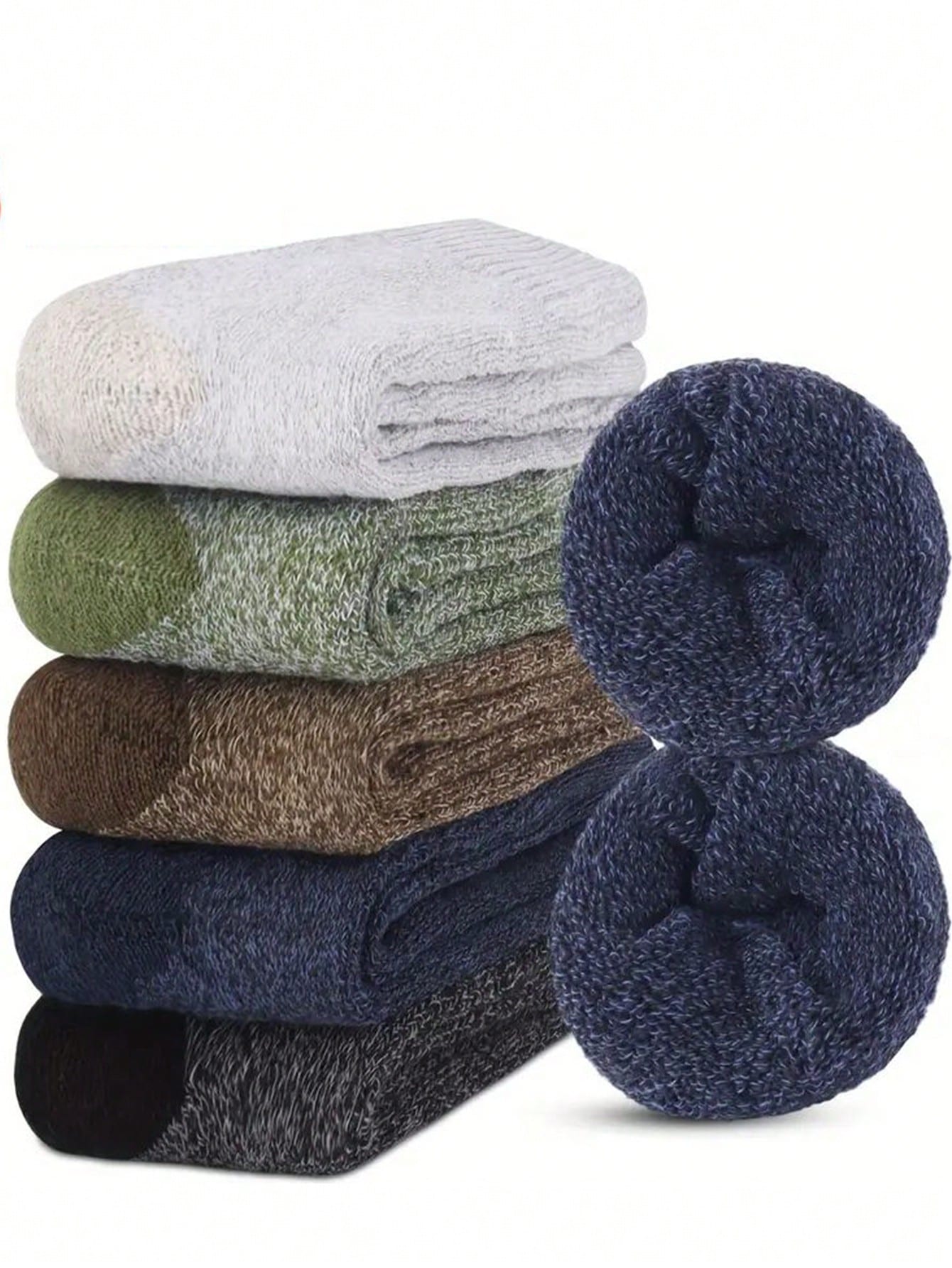 5 Pairs Men's Warm Thermal Lined Thermal Socks, Thick Cushioned Mid-Calf Hiking Socks, Fit US Size 4.5-9 / UK Size 3.5-8 / EU Size 36-43, Winter Multicolor