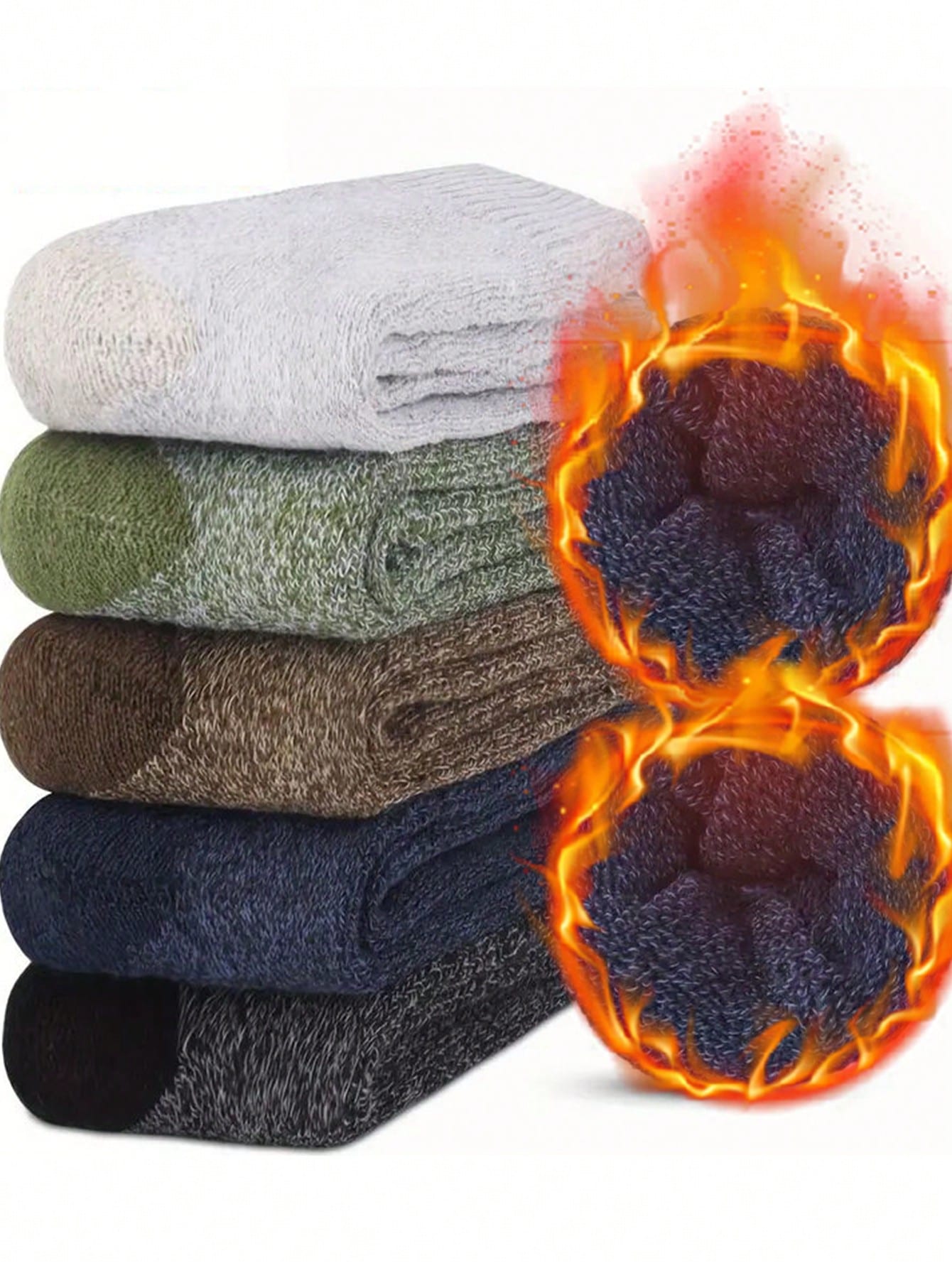 5 Pairs Men's Warm Thermal Lined Thermal Socks, Thick Cushioned Mid-Calf Hiking Socks, Fit US Size 4.5-9 / UK Size 3.5-8 / EU Size 36-43, Winter Multicolor