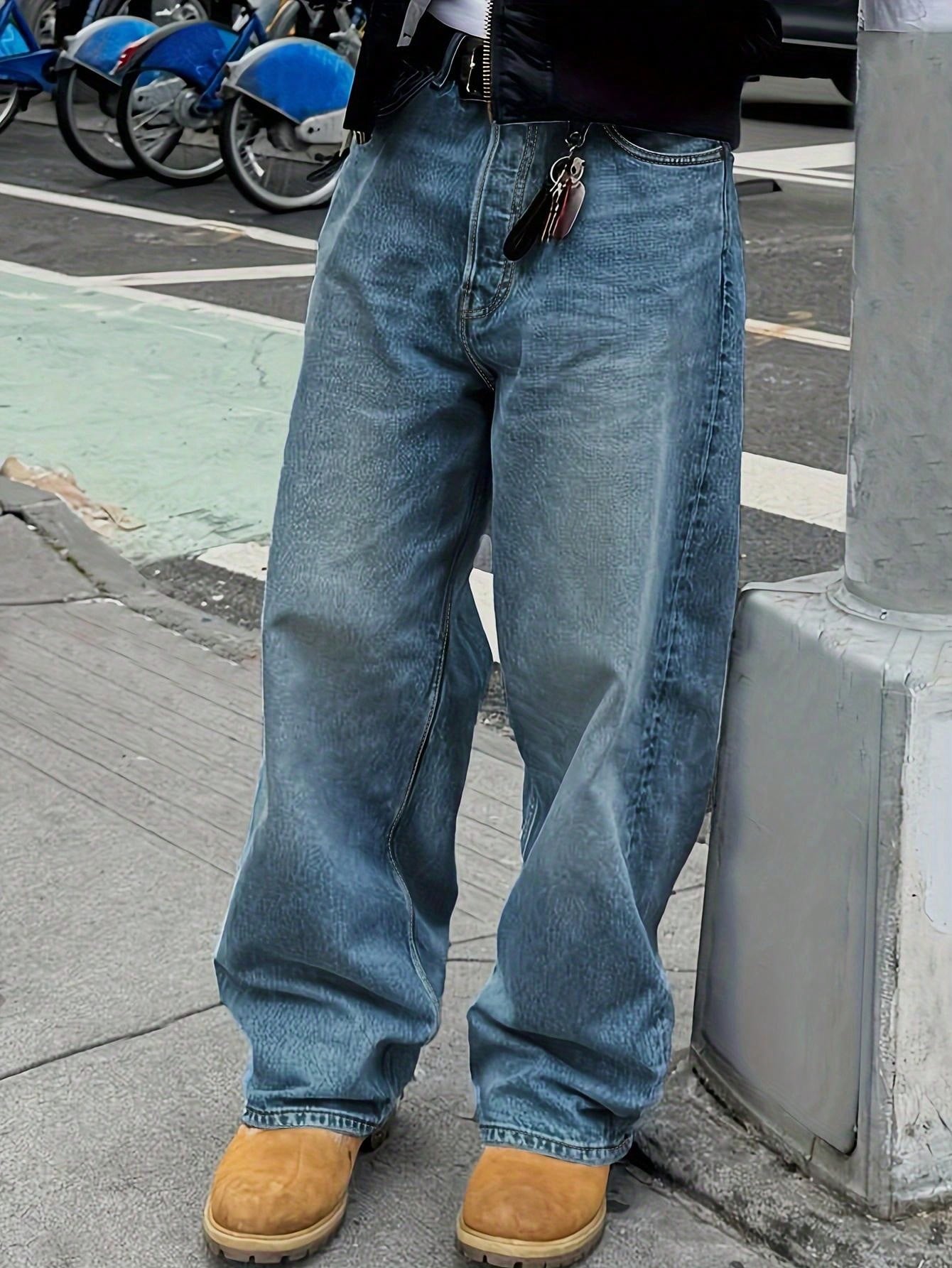 Men's Retro Loose Fit Jeans, Versatile Casual, Suitable For All Seasons Blue