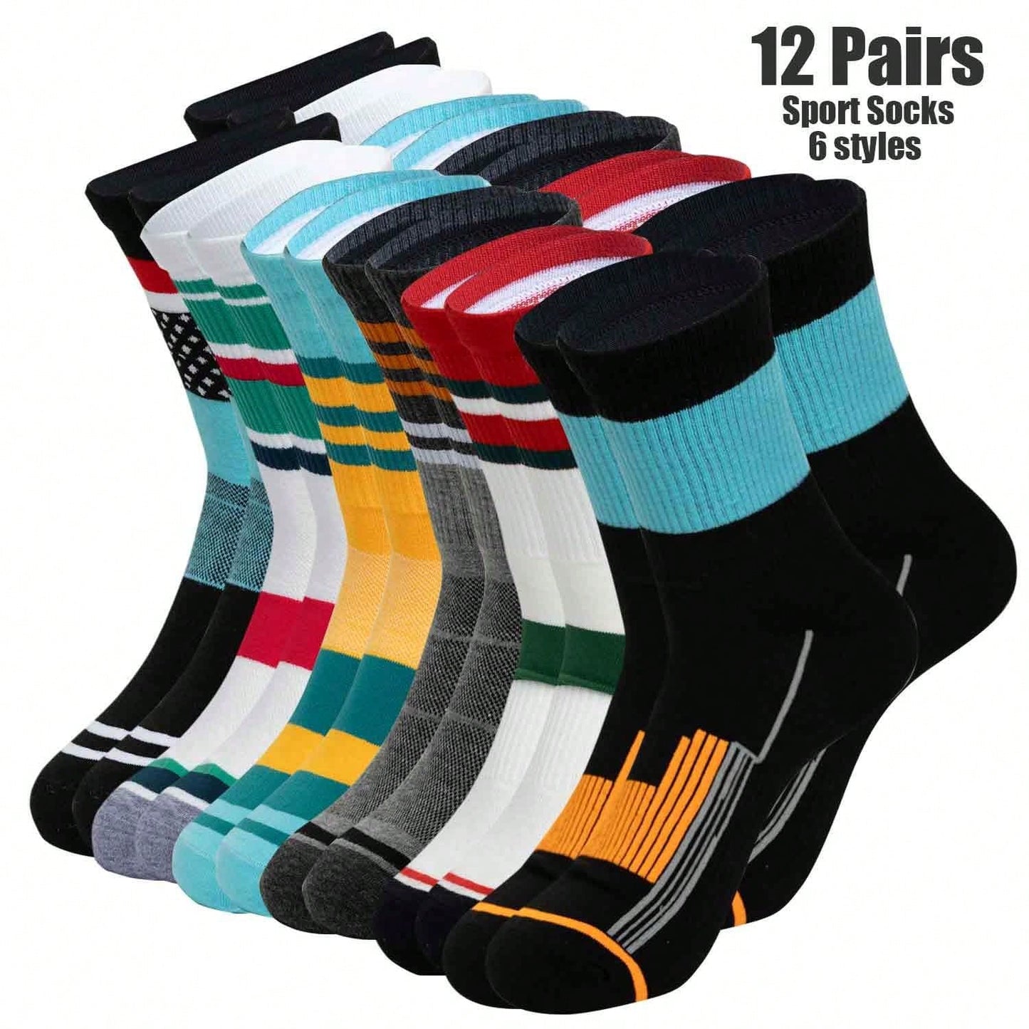12 Pack X Mens Dress Socks Colorful Socks For Men Solid Lightweight Breathable 12 Pairs Sport Socks 6 Styles