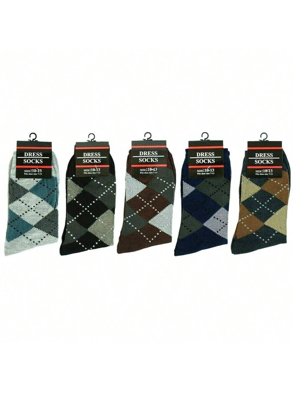 3-12 Pairs Mens Diamond Argyle Cotton Mid Calf Crew Work Dress Socks Size 10-13 12 Pairs
