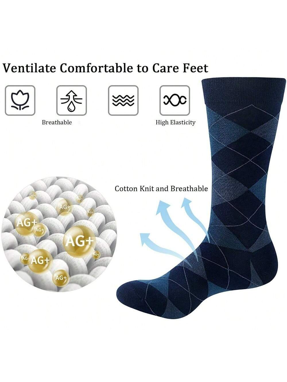 3-12 Pairs Mens Diamond Argyle Cotton Mid Calf Crew Work Dress Socks Size 10-13 12 Pairs