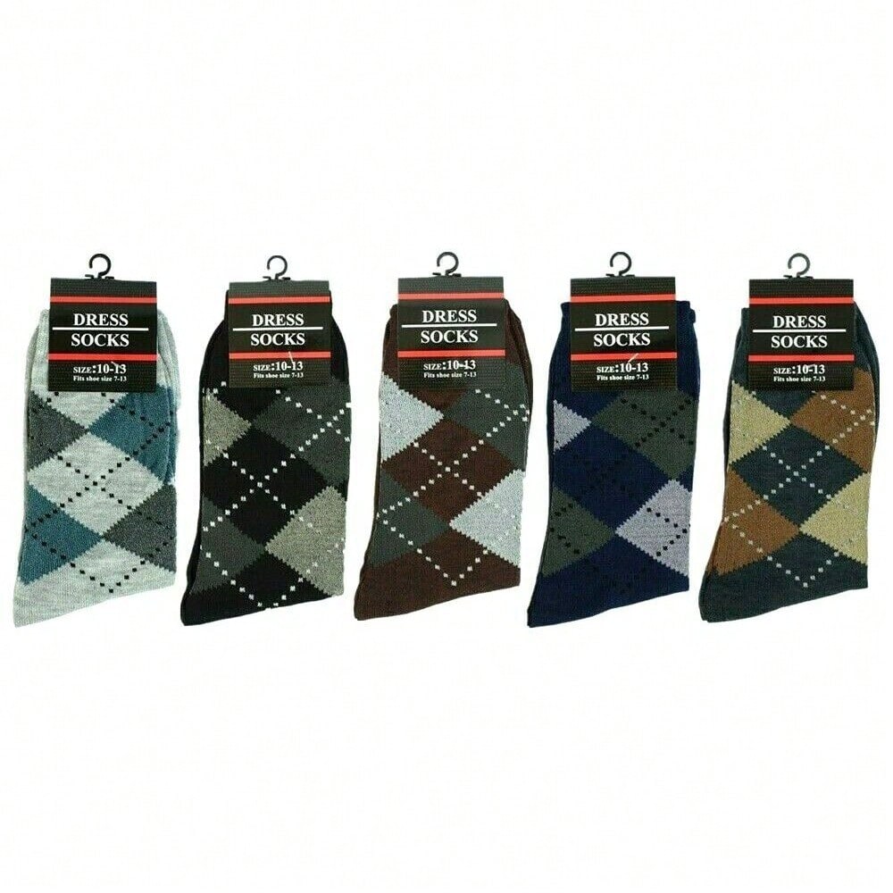3-12 Pairs Mens Diamond Argyle Cotton Mid Calf Crew Work Dress Socks Size 10-13 12 Pairs