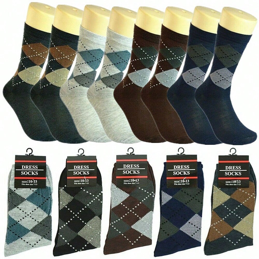 3-12 Pairs Mens Diamond Argyle Cotton Mid Calf Crew Work Dress Socks Size 10-13 12 Pairs