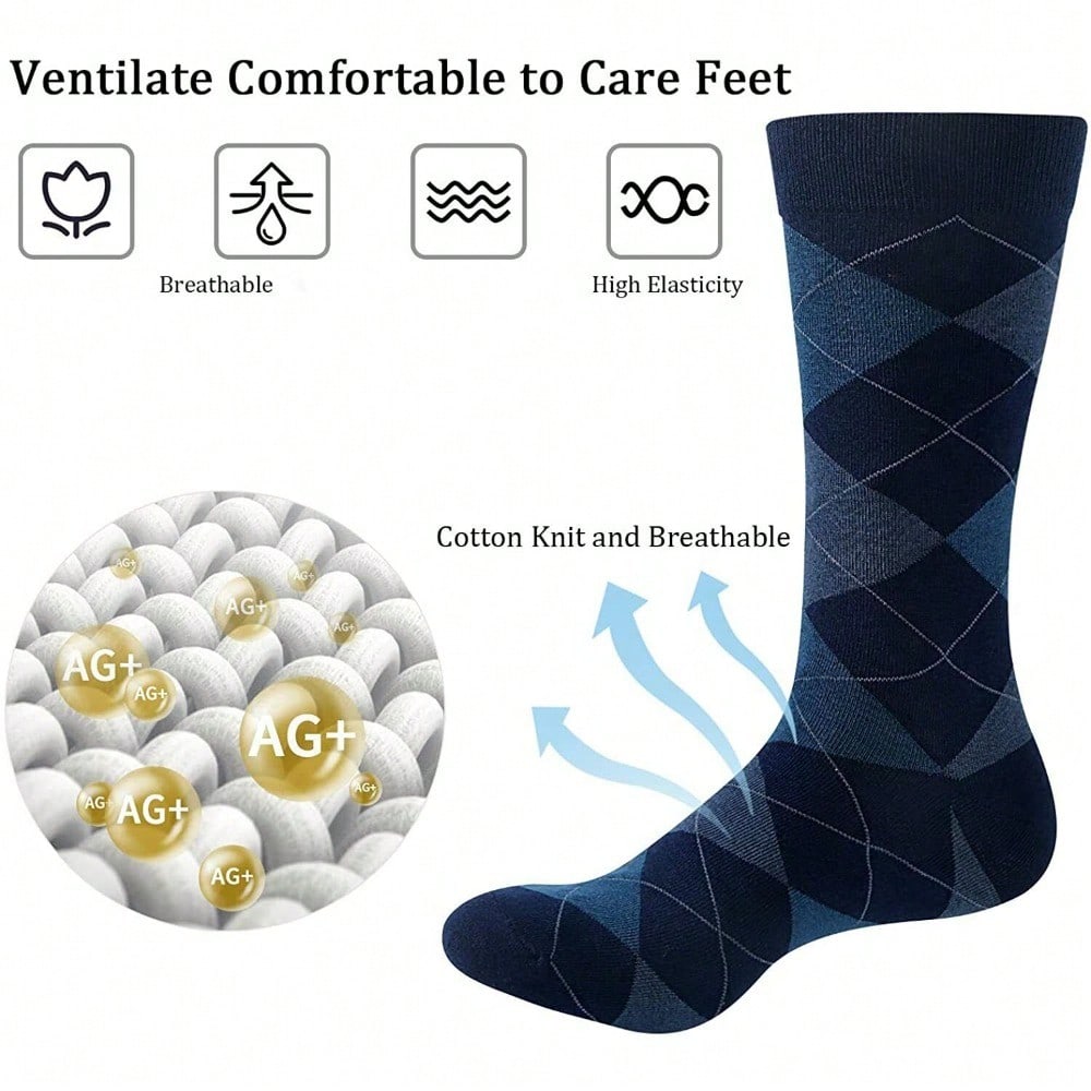 3-12 Pairs Mens Diamond Argyle Cotton Mid Calf Crew Work Dress Socks Size 10-13 12 Pairs