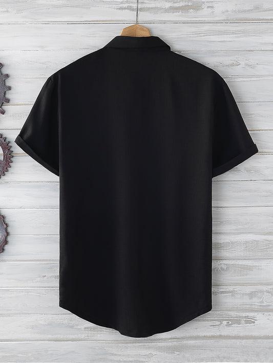 Manfinity Homme Men Button Up Curved Hem Shirt Button Up Shirt Black