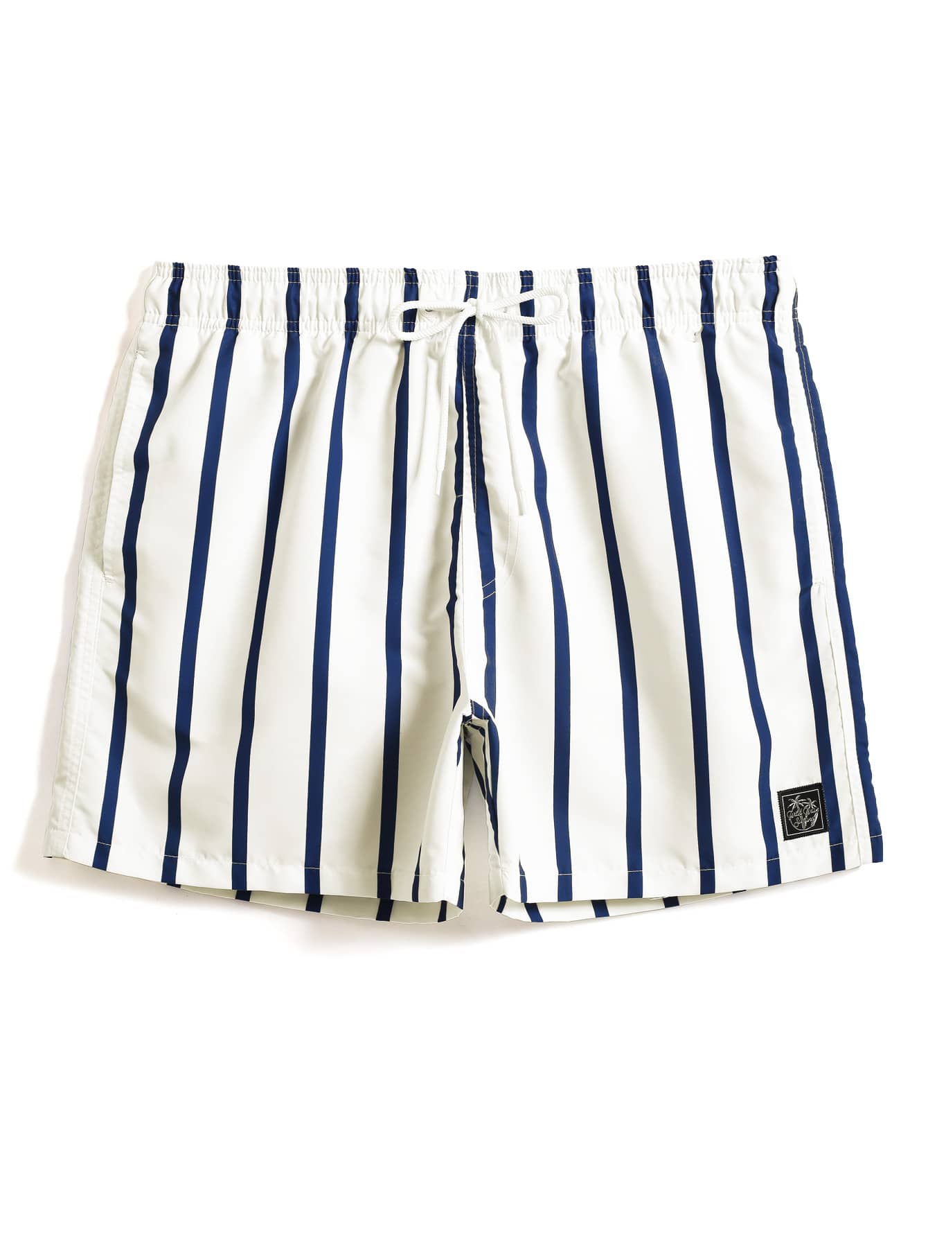 Manfinity Swimmode Men Striped Letter Patched Detail Drawstring Waist Swim Shorts Pool Shorts For Beach, Vacation White
