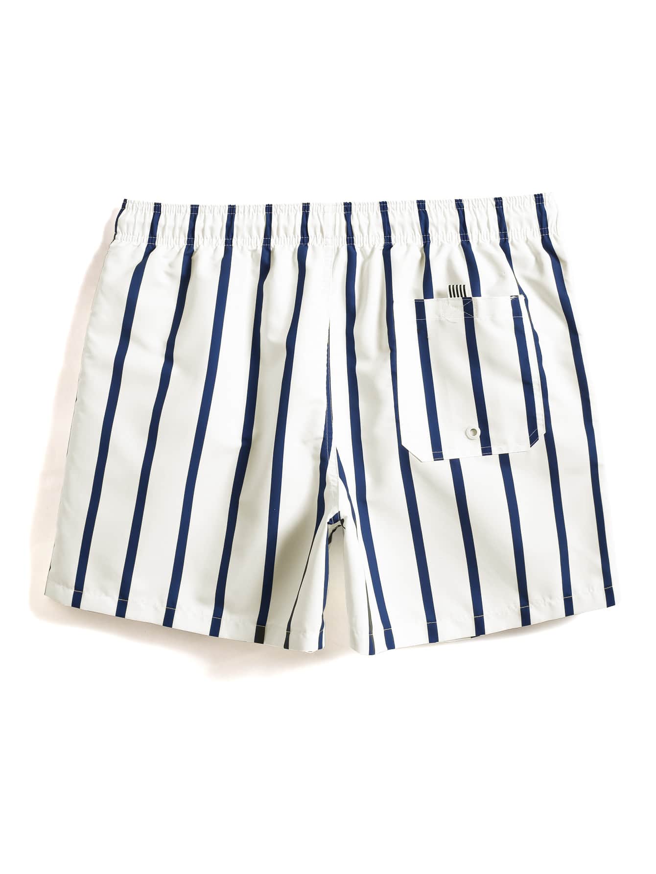Manfinity Swimmode Men Striped Letter Patched Detail Drawstring Waist Swim Shorts Pool Shorts For Beach, Vacation White