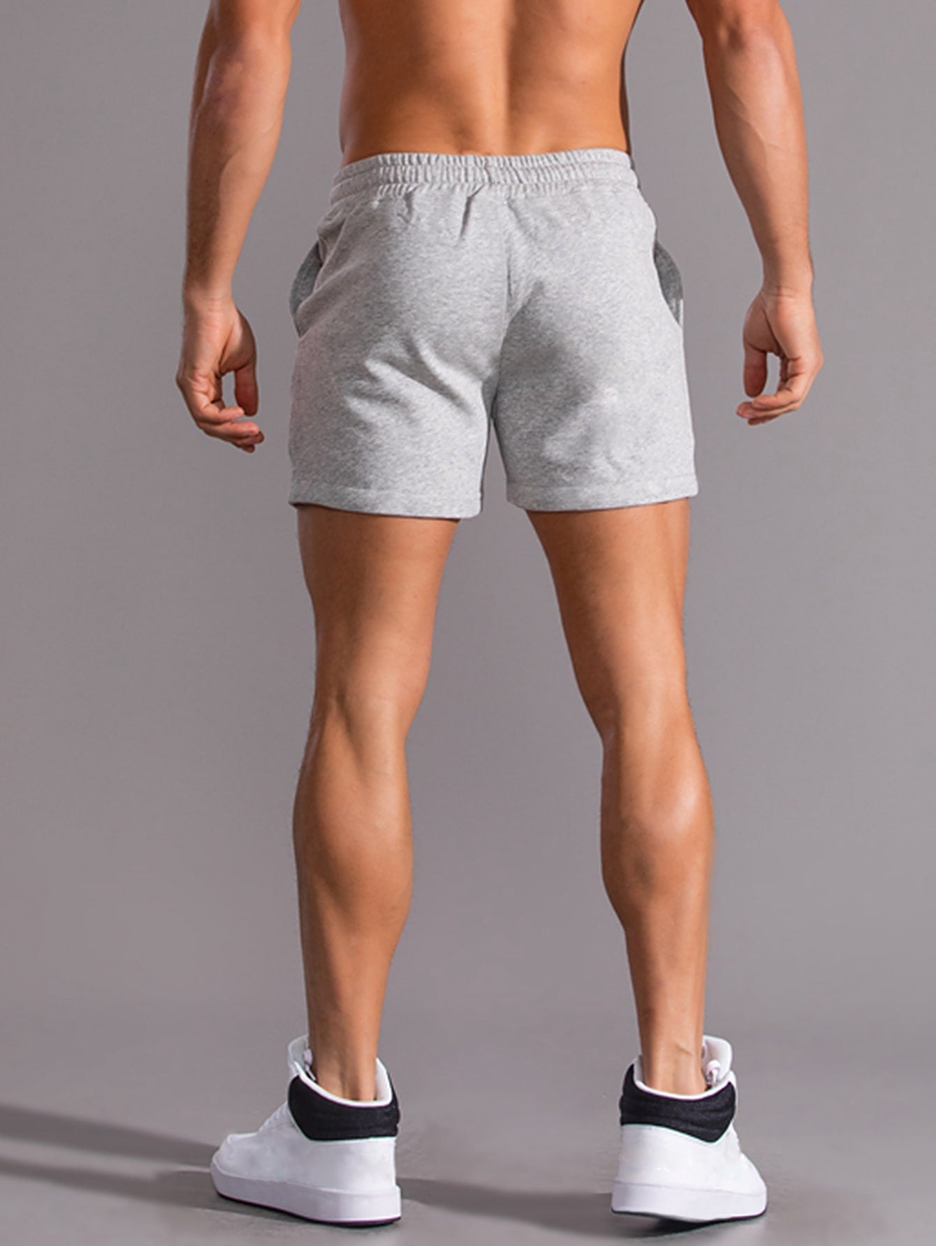 Manfinity Homme Men Drawstring Waist Shorts Jogger Plain Light Grey Gym Athletic Light Grey