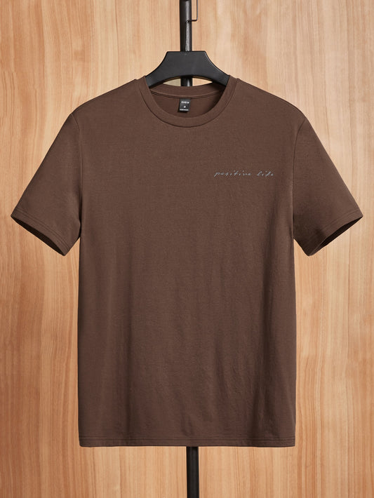 Manfinity VCAY Men T-Shirts Fit Crew Neck Short Sleeve Graphic Tee Palm Tree Casual Fashion Men Clothes Summer Chocolate Brown