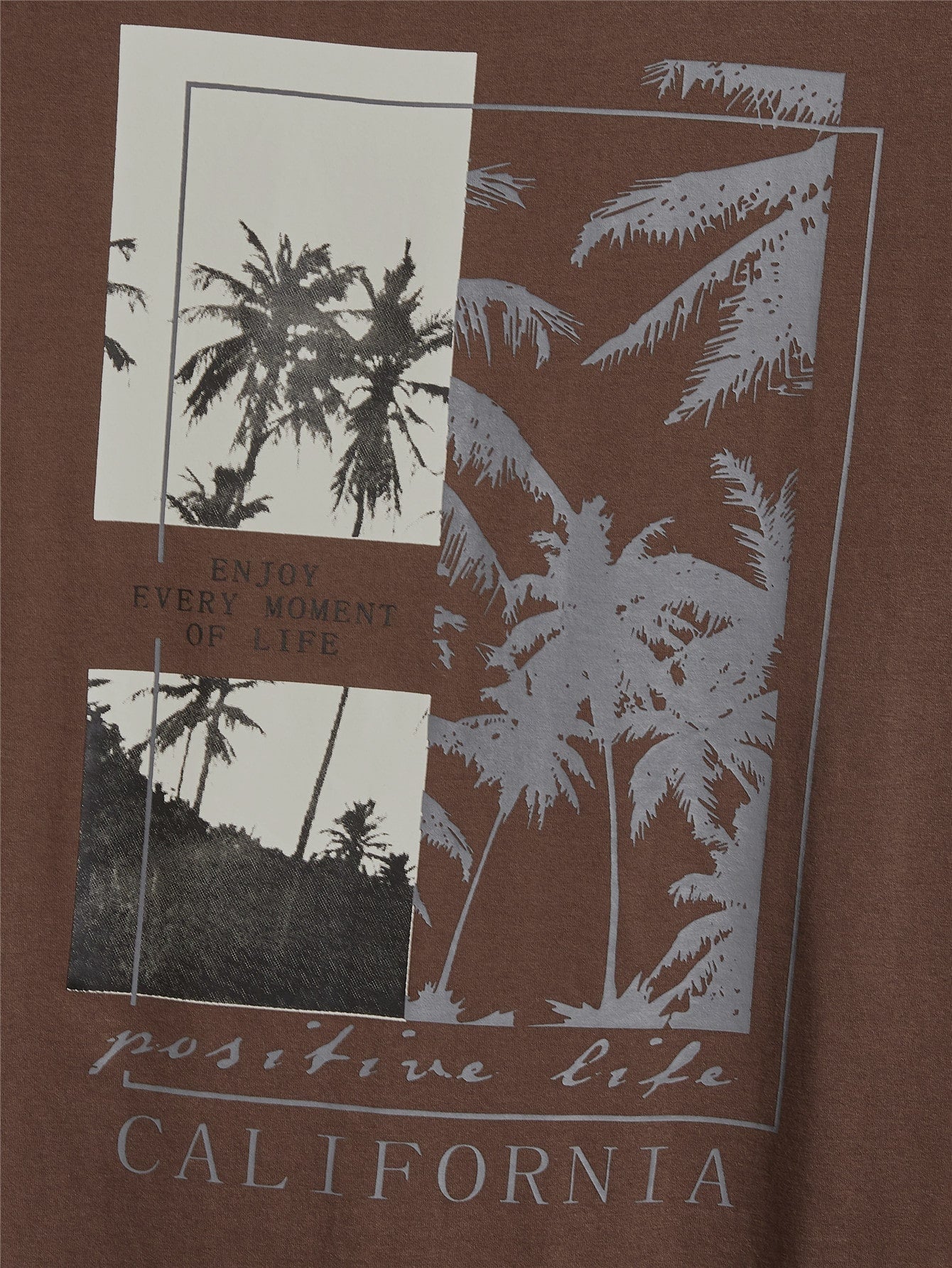 Manfinity VCAY Men T-Shirts Fit Crew Neck Short Sleeve Graphic Tee Palm Tree Casual Fashion Men Clothes Summer Chocolate Brown