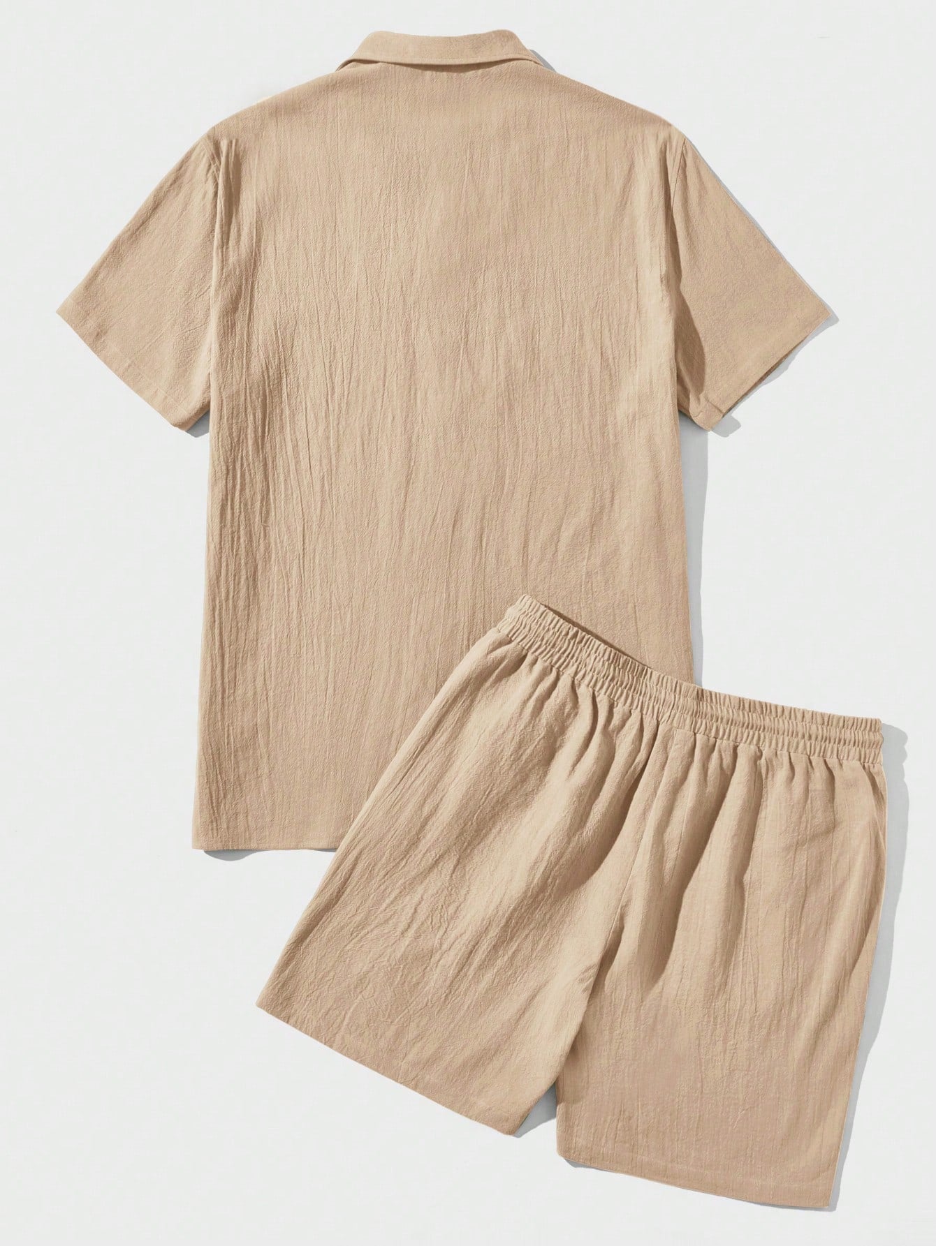 Manfinity VCAY Loose Fit Men's Solid Color Button Front Shirt & Shorts Set Khaki