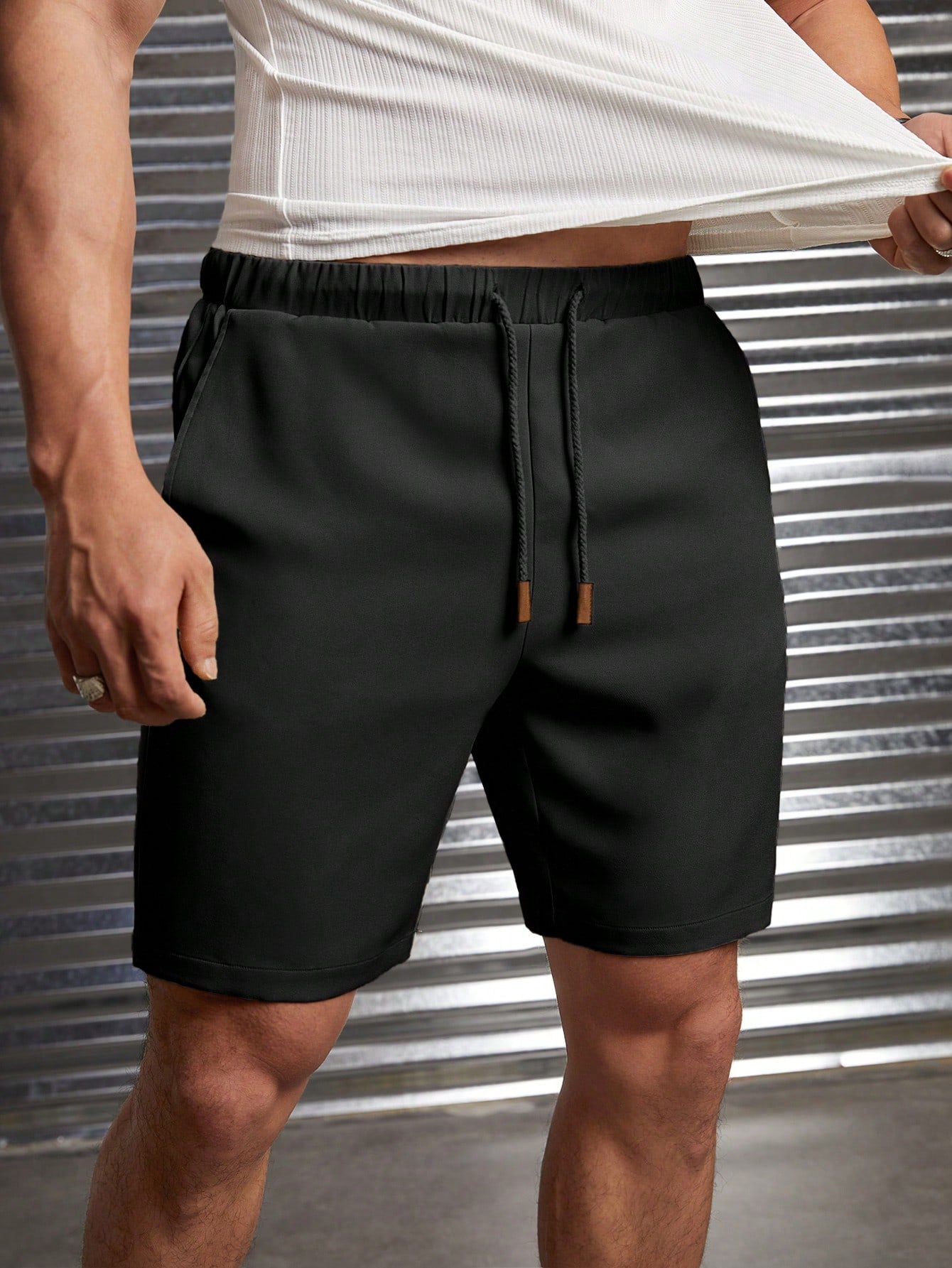 Manfinity Modomio Men Drawstring Waist Shorts Black
