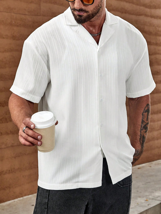 Manfinity KASUA Men Summer Casual Solid Button Up Shirt White