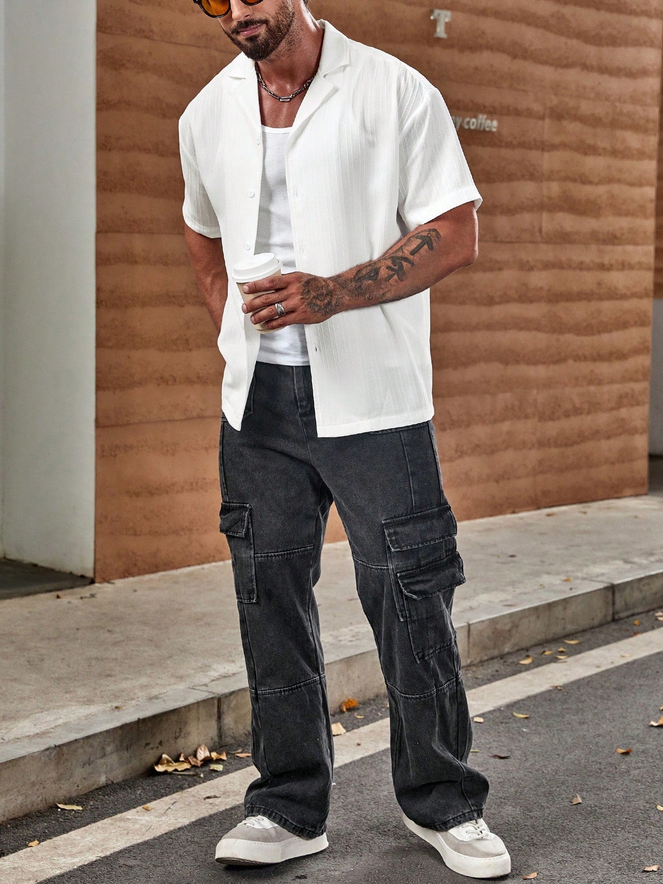 Manfinity KASUA Men Summer Casual Solid Button Up Shirt White