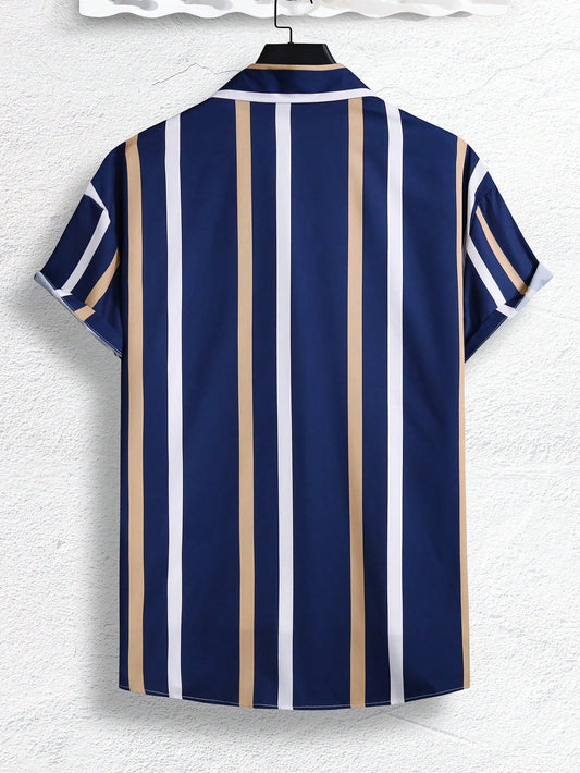 Manfinity Homme Men Striped Print Shirt Navy Blue