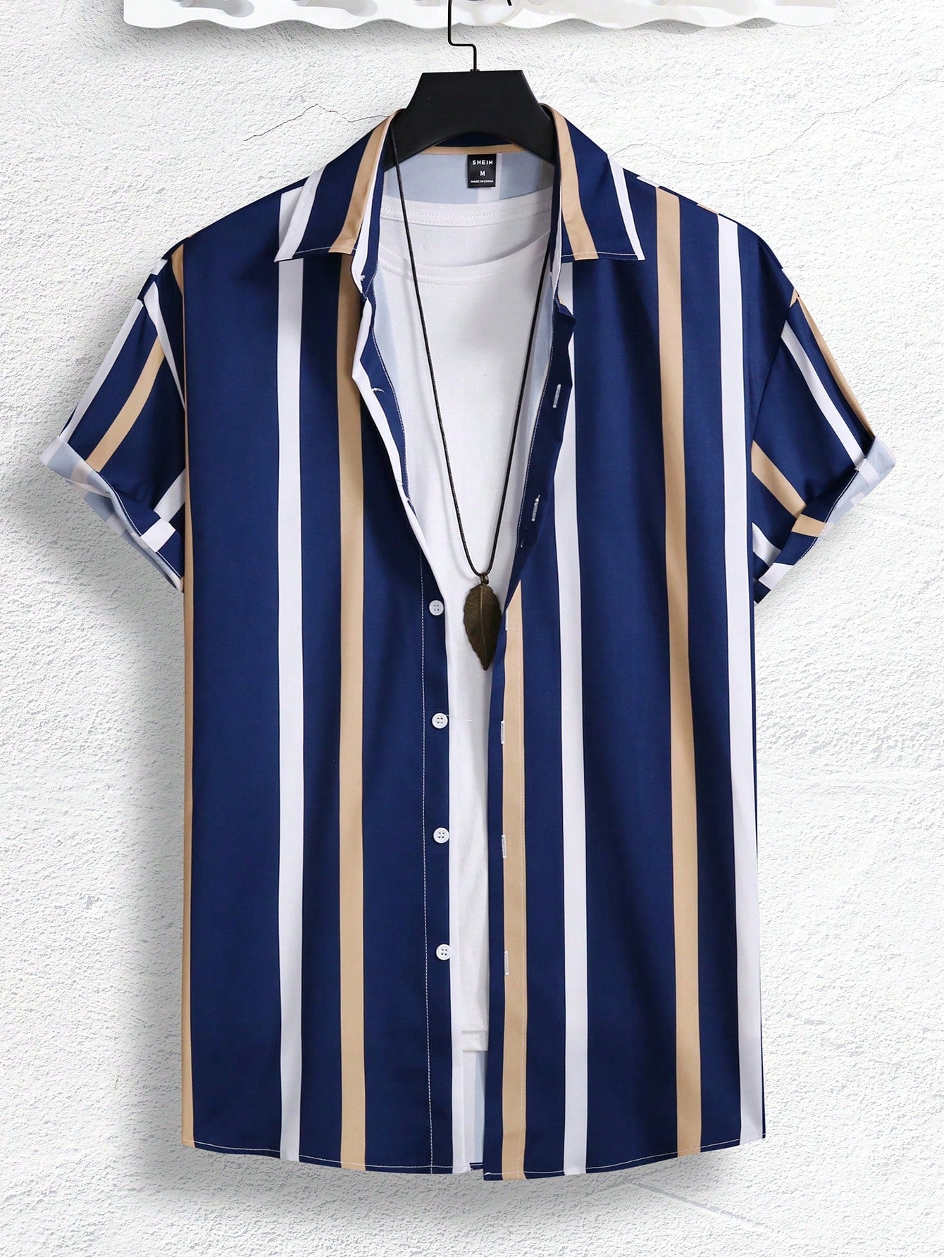 Manfinity Homme Men Striped Print Shirt Navy Blue