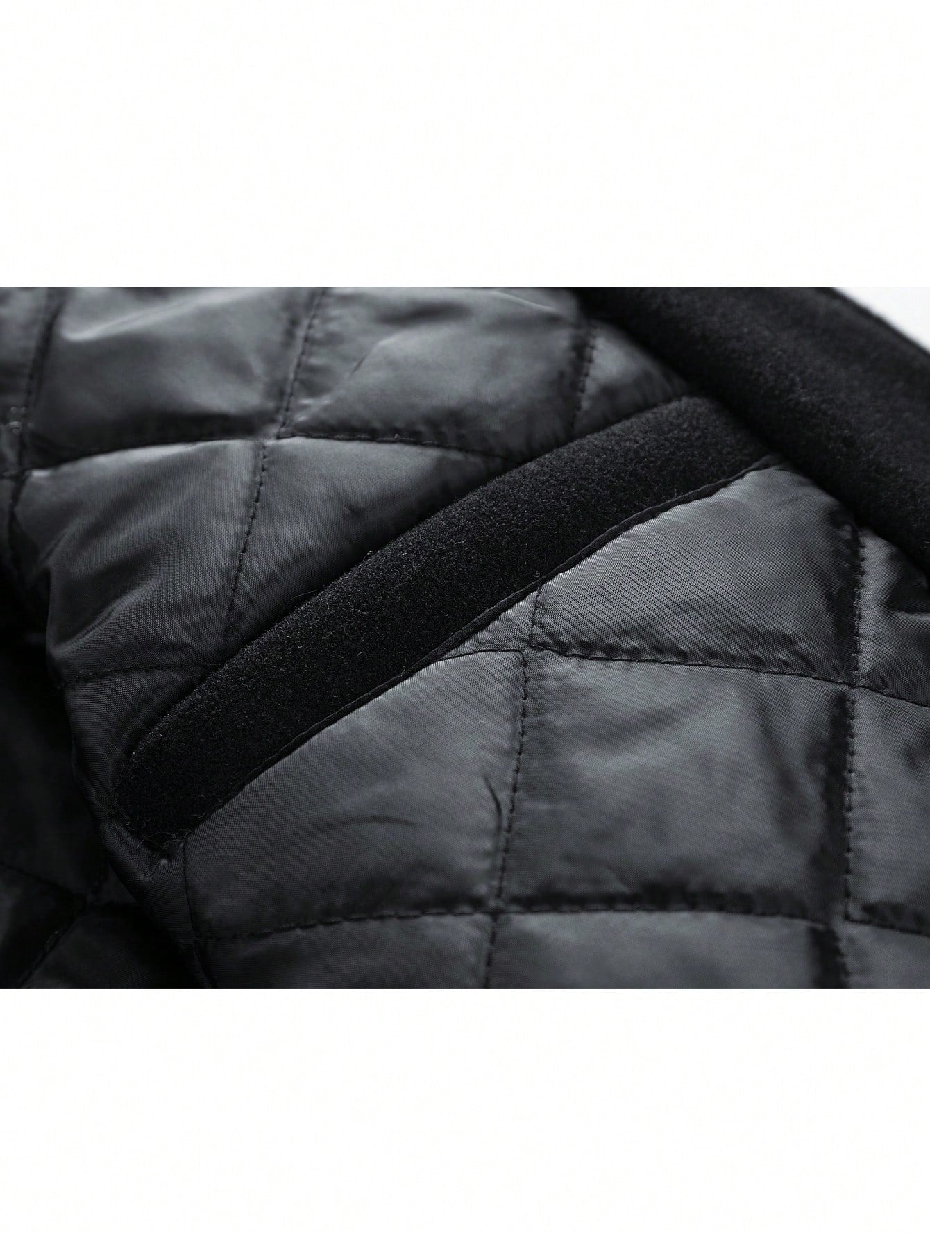 Men Letter Patched Striped Trim PU Leather Sleeve Jacket Black