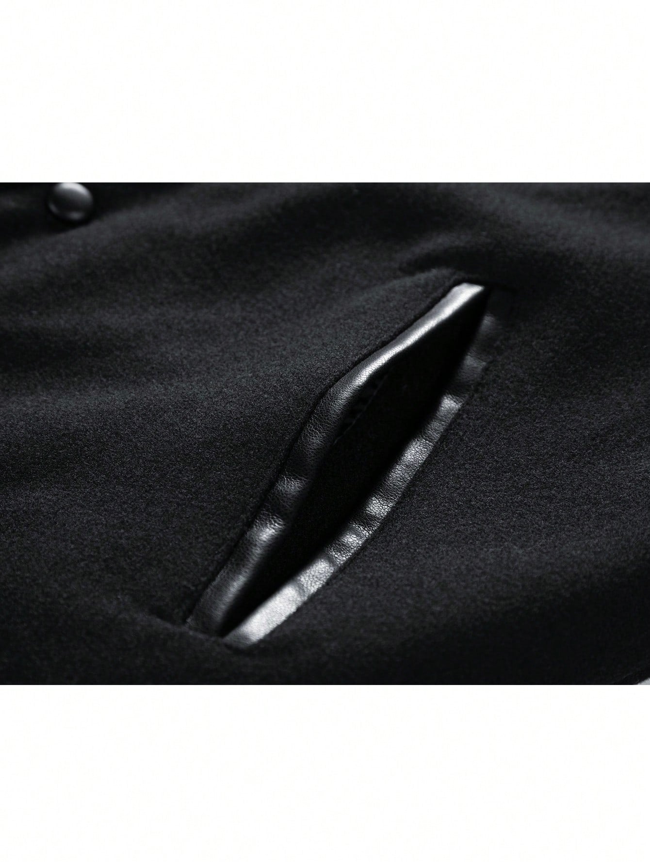 Men Letter Patched Striped Trim PU Leather Sleeve Jacket Black