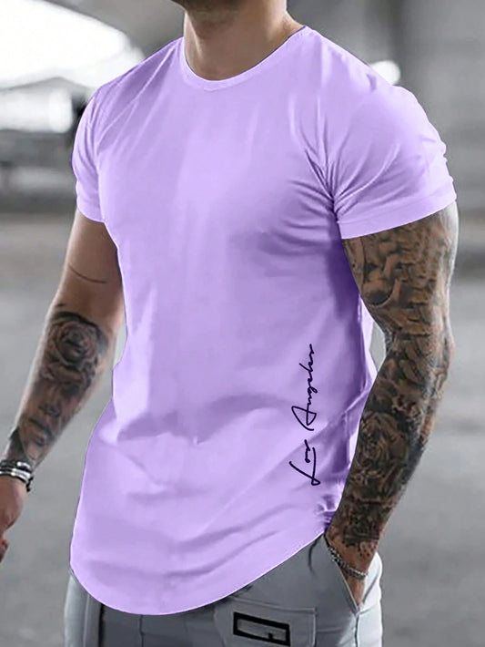 Manfinity Homme Men Letter Graphic Curved Hem Tee Purple