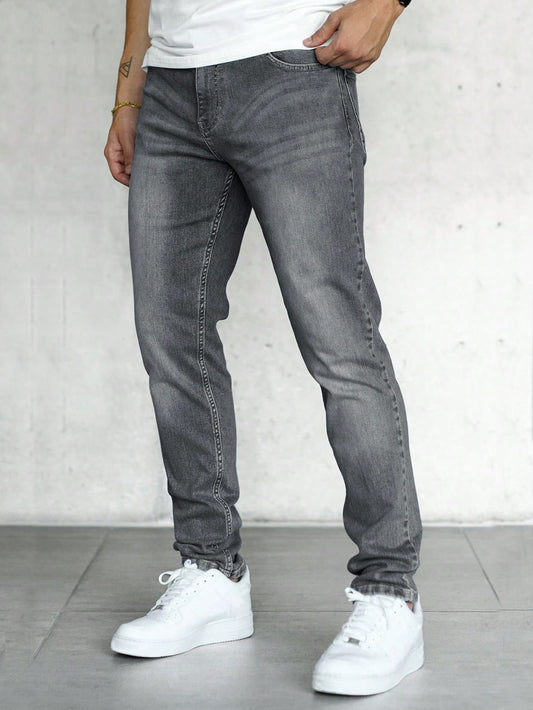 Men Slant Pocket Jeans Grey