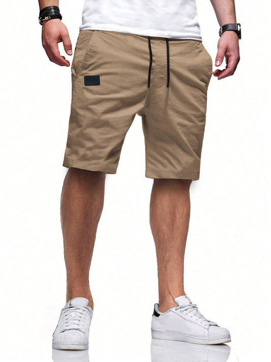 Manfinity Homme Loose-Fit Men's Drawstring Waist Shorts With Slant Pockets Khaki