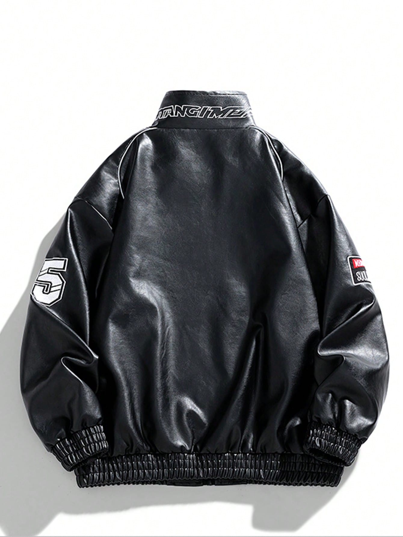 Men's PU Leather Embroidered Biker Jacket Black