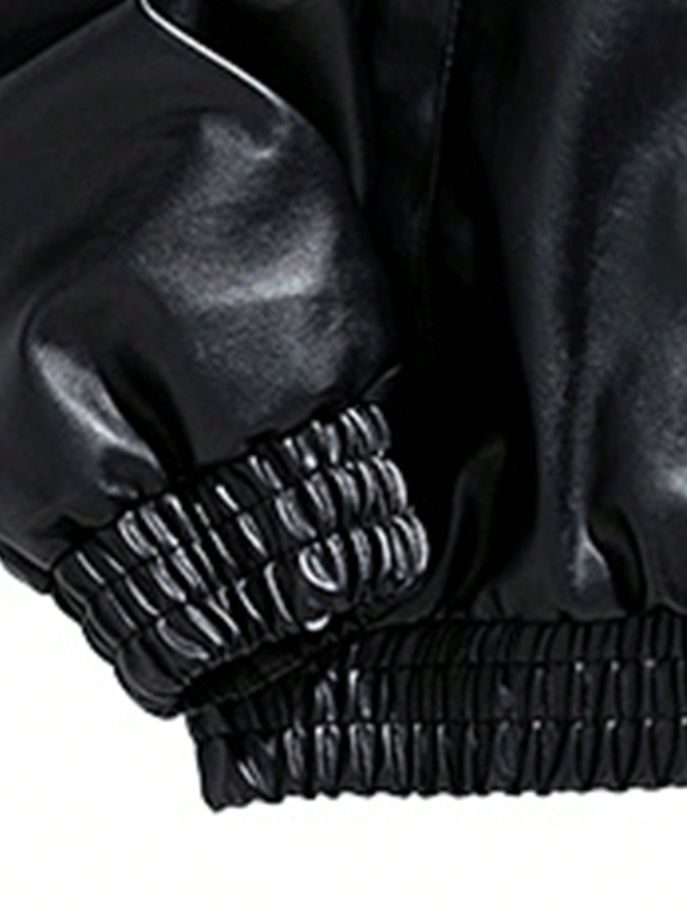 Men's PU Leather Embroidered Biker Jacket Black