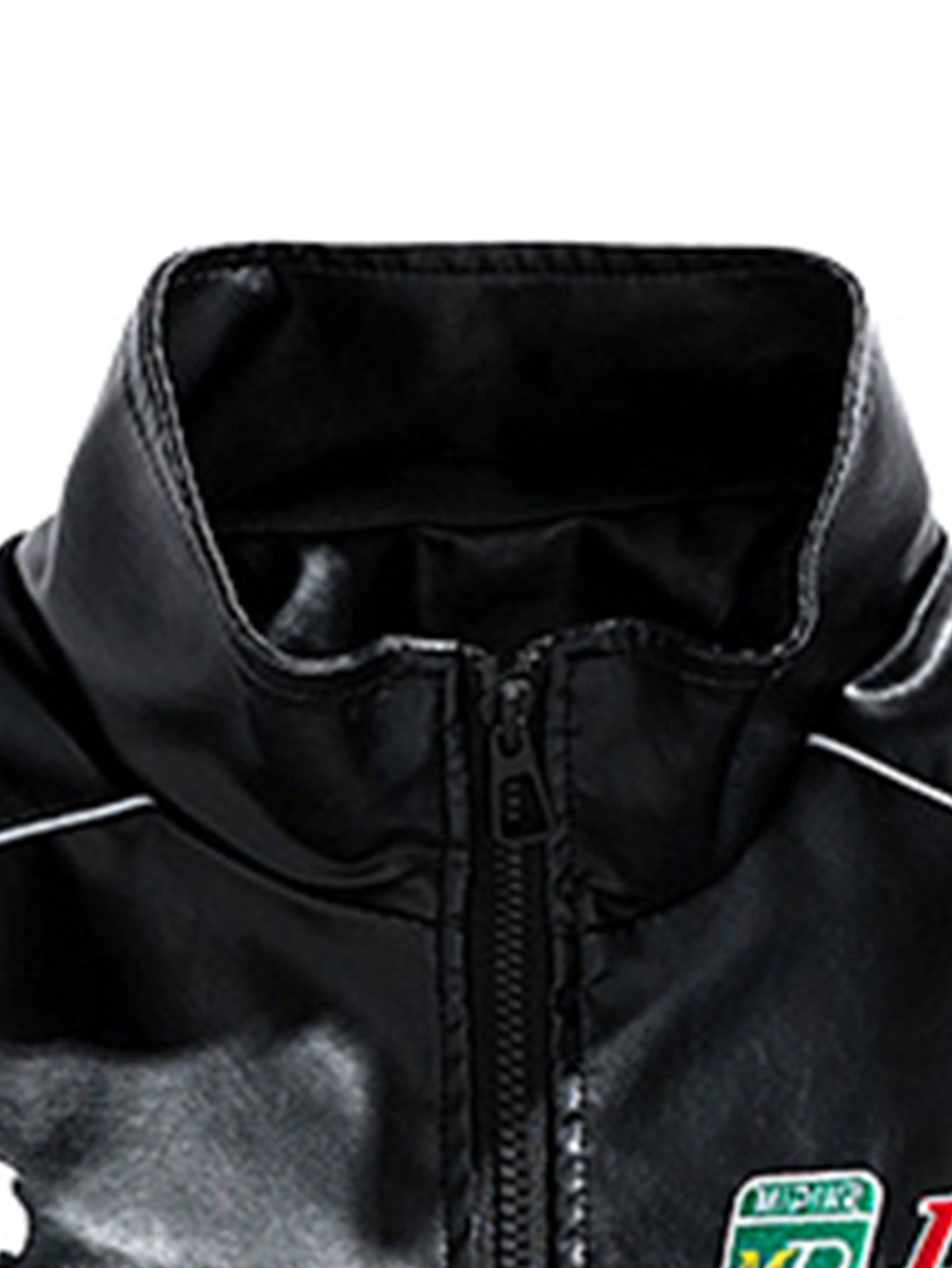 Men's PU Leather Embroidered Biker Jacket Black