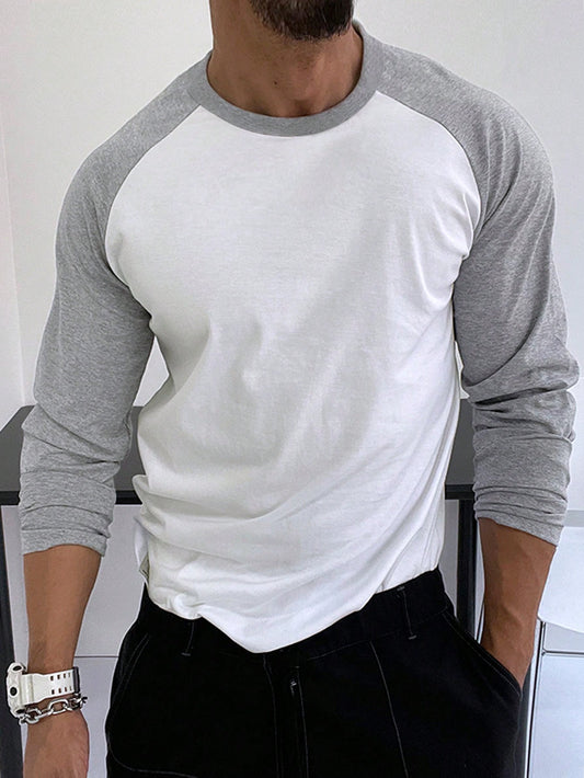 Manfinity Homme Men Color Block Raglan Sleeve Tee Light Grey