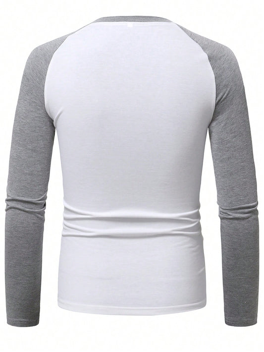 Manfinity Homme Men Color Block Raglan Sleeve Tee Light Grey