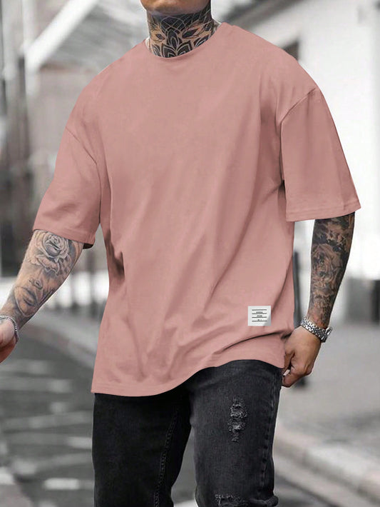 Manfinity Homme Men's Solid Color Short Sleeve Casual T-shirt Coral Pink