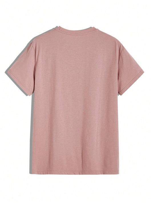 Manfinity Homme Men's Solid Color Short Sleeve Casual T-shirt Coral Pink
