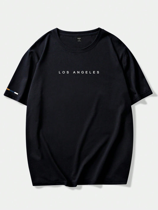 Manfinity Homme Men's Casual Short Sleeve T-shirt With Text Print, Round Neck Black