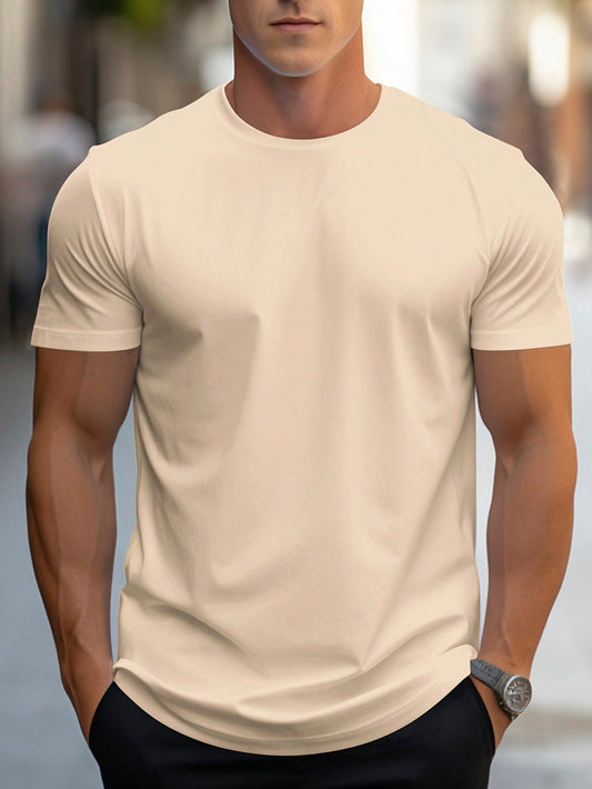 Manfinity Homme Men Solid Color Short Sleeve Plain Casual T-Shirt, Boyfriend Gift Khaki