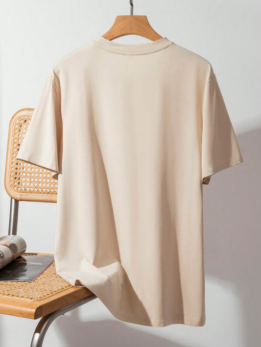 Manfinity Homme Men Solid Color Short Sleeve Plain Casual T-Shirt, Boyfriend Gift Khaki