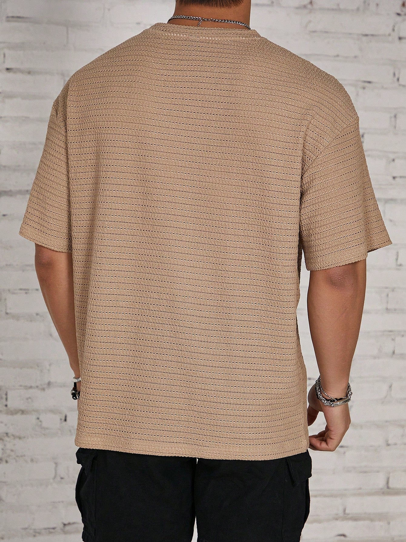 Manfinity RSRT Men Solid Color Beach Plain Textured Short Sleeve T-Shirt, Boyfriend Gift, For Going Out Multicolor