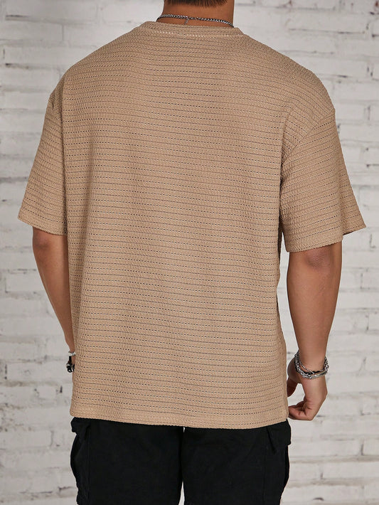 Manfinity RSRT Men Solid Color Beach Plain Textured Short Sleeve T-Shirt, Boyfriend Gift, For Going Out Multicolor
