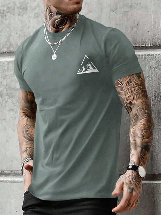 Manfinity LEGND Men's Mountain Printed Short Sleeve T-Shirt Light Grey